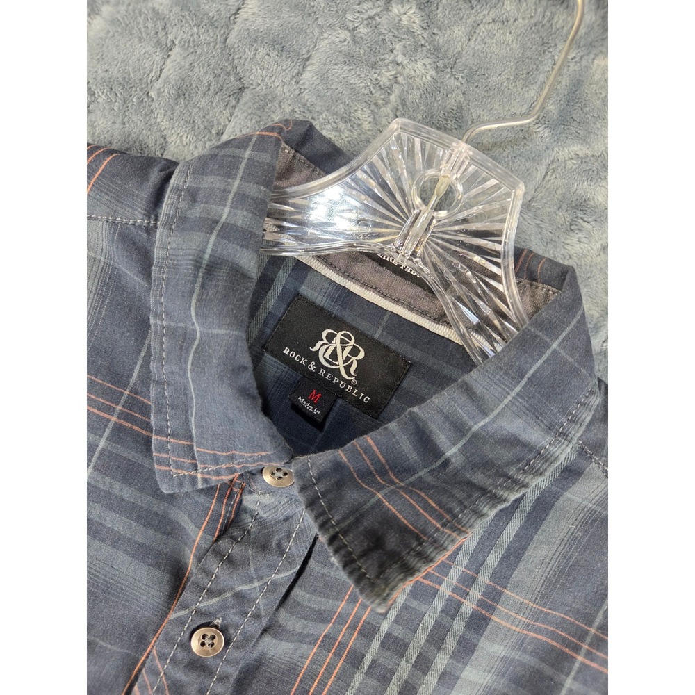 Rock & Republic Mens Navy Blue Plaid Long Sleeve Button Down Utility Shirt M